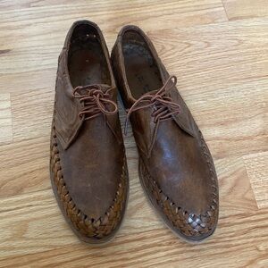 Mexican Moccasin Huarache Mens 12 lace up shoe braided leather brown Beach